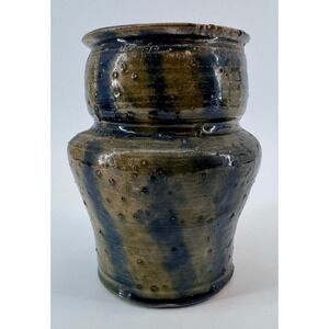 Rustic Stoneware Vase Handmade Brown Black Vintage Farmhouse Kitchen Decor